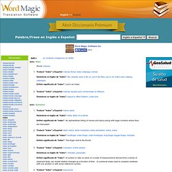 index - traducción de español - Diccionario Inglés-Español de Word Magic