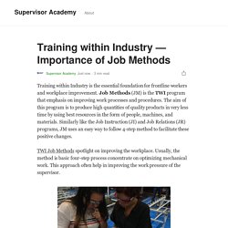 Training within Industry – Importance of Job Methods