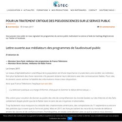 Pour un traitement critique des pseudosciences sur le service public - ASTEC