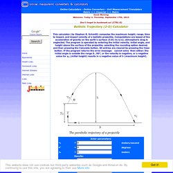 Ballistic Trajectory (2-D) Calculator - Computes the maximum height, range, time to impact, and impact velocity of a ballistic projectile