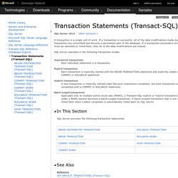 Transaction Statements (Transact-SQL)