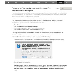 iTunes Store: Transferring purchases from your iOS device or iPod to a computer