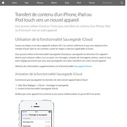 Transfert de contenu d’un iPhone, iPad ou iPod touch vers un nouvel appareil - Assistance Apple