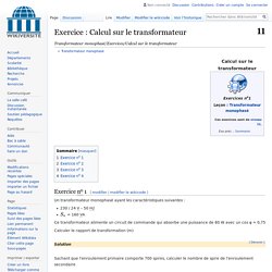 Transformateur monophasé/Exercices/Calcul sur le transformateur — Wikiversité