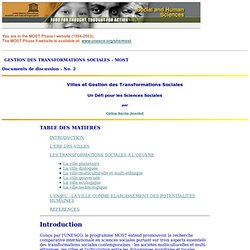 Villes et Gestion des Transformations Sociales - Documents de discussion - No. 2