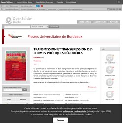 Transmission et transgression des formes poétiques régulières - Presses Universitaires de Bordeaux