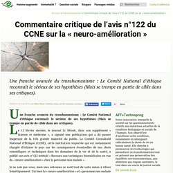 Commentaire critique de l'avis n°122 du CCNE sur la "neuro-amélioration" - Transhumanisme : Association Française Transhumaniste
