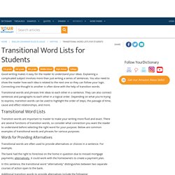 Transitional Word Lists for Students