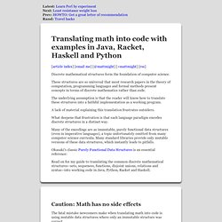 Translating mathematics into code: Examples in Java, Python, Haskell and Racket