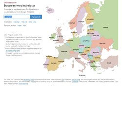 European word translator: an interactive map showing "example" in over 30 languages