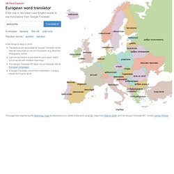 European word translator: an interactive map showing "welcome" in over 30 languages