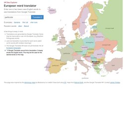 European word translator: an interactive map showing "particular" in over 30 languages