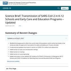Science Brief: Transmission of SARS-CoV-2 in K-12 Schools and Early Care and Education Programs - Updated
