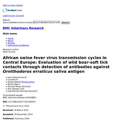 BMC VETERINARY RESEARCH 04/01/16 African swine fever virus transmission cycles in Central Europe: Evaluation of wild boar-soft tick contacts through detection of antibodies against Ornithodoros erraticus saliva antigen