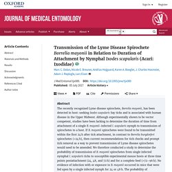 JOURNAL OF MEDICAL ENTOMOLOGY 05/07/17 Transmission of the Lyme Disease Spirochete Borrelia mayonii in Relation to Duration of Attachment by Nymphal Ixodes scapularis (Acari: Ixodidae)
