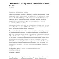 Transparent Caching Market -Trends and Forecast to 2027 – Telegraph