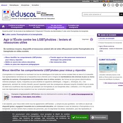 Lutter contre l'homophobie - Agir à l'École contre les LGBTphobies : leviers et ressources utiles