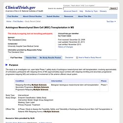 Autologous Mesenchymal Stem Cell (MSC) Transplantation in MS