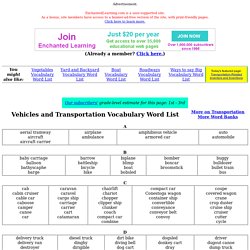Vehicles and Transportation Vocabulary Word List