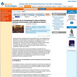 2012/09 Projet de loi transposant la 2ème directive monnaie électronique, e