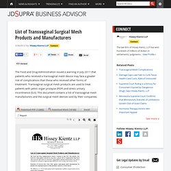 List of Transvaginal Surgical Mesh Products and Manufacturers