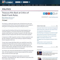 Treasury Hits Back at Critics of Dodd-Frank Rules - US Business News