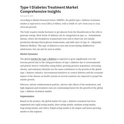 Type-1 Diabetes Treatment Market Comprehensive Insights – Telegraph