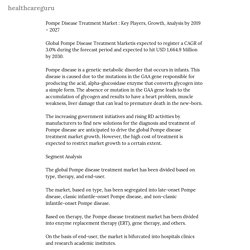 Pompe Disease Treatment Market : Key Players, Growth, Analysis by 2019 – 2027 — healthcareguru