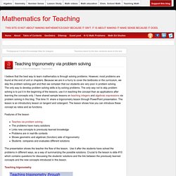 Teaching trigonometry via problem solving - Mathematics for Teaching