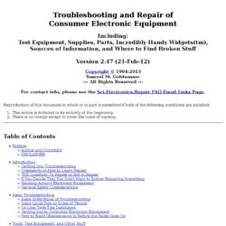 Troubleshooting and Repair of Consumer Electronic Equipment