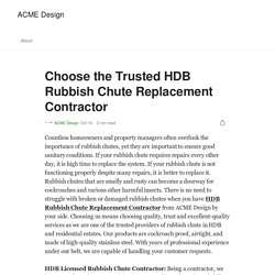Choose the Trusted HDB Rubbish Chute Replacement Contractor