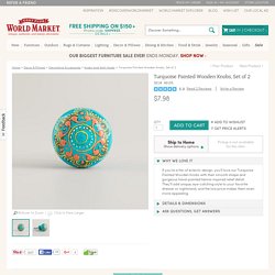 Turquoise Painted Wooden Knobs, Set of 2