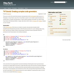T4 Tutorial: Creating complex code generators
