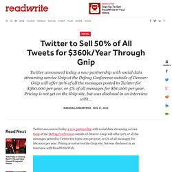 Twitter to Sell 50% of All Tweets for $360k/Year Through Gnip