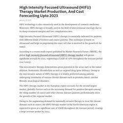 High Intensity Focused Ultrasound (HIFU) Therapy Market Production, And Cost Forecasting Upto 2023 – Telegraph
