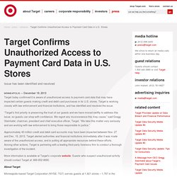 Confirms Unauthorized Access to Payment Card Data in U.S. Stores