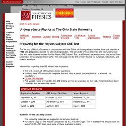 OSU Undergraduate Physics: GRE Resources and Prep Course