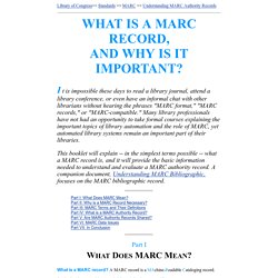 Understanding MARC Authority Records: Parts 1 to 7