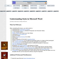 Understanding Styles in Microsoft Word - A Tutorial in the Intermediate Users Guide to Microsoft Word