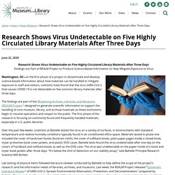Research Shows Virus Undetectable on Five Highly Circulated Library Materials After Three Days