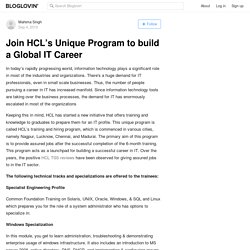 Join HCL’s Unique Program to build a Global IT Career