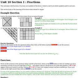 Unit 10 Section 1 : Fractions