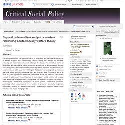 Beyond universalism and particularism: rethinking contemporary welfare theory