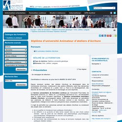 Diplôme d'université Animateur d'ateliers d'écriture - Université Paul Valery