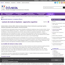 Université d'automne « La dyslexie à l'École » - Lecture de mots et dyslexie : approche cognitive