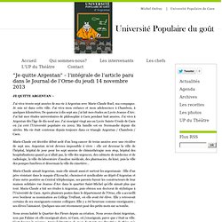 Université Populaire du Goût d'Argentan » “Je quitte Argentan” – l’intégrale de l’article paru dans le Journal de l’Orne du jeudi 14 novembre 2013