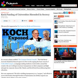 Koch Funding of Universities Shrouded In Secrecy