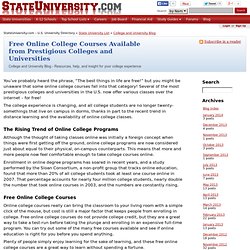 Free Online College Courses Available from Prestigious Colleges and Universities