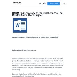 BADM 634 University of the Cumberlands The Related Santa Clara Project