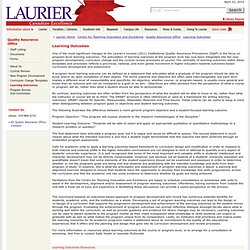 Wilfrid Laurier University - Teaching Support Services - Quality Assurance Office - Learning Outcomes